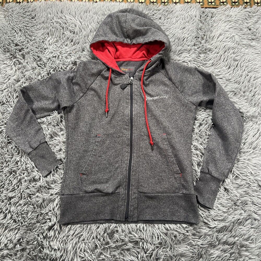 Orange Theory Women’s Zip Up Hoodie Sweatshirt Logo Size Small Grey Thumb Holes
